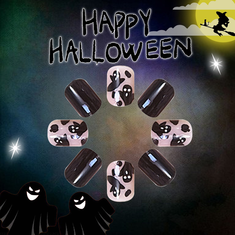 Halloween geist außenhandel nail art schwarz verspielt niedlichen gesicht trägt eine großhandel urlaub nail art patch 24 stück_voghion.com
