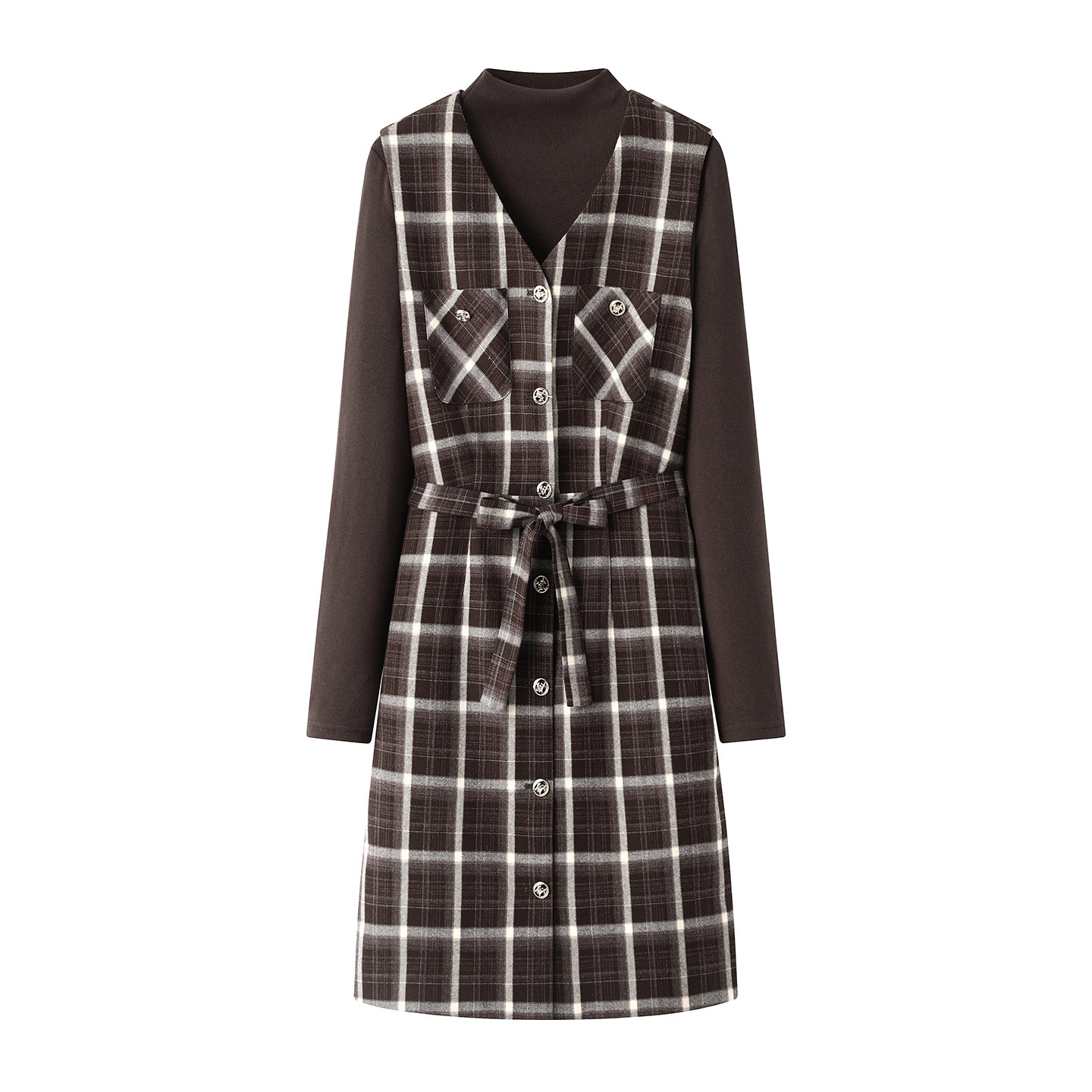 格子连衣裙套装女2025冬季新款针织衫背心裙子两件套L0071016001