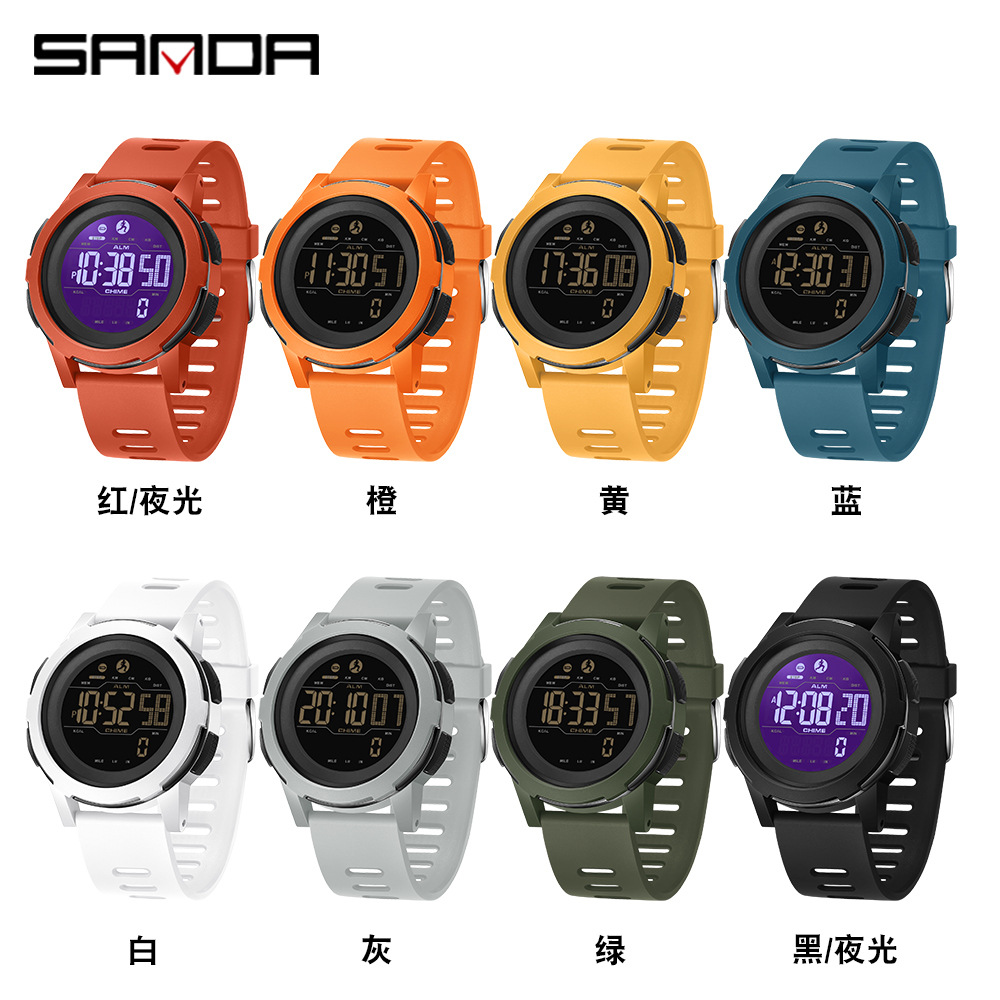 SANDA podómetro calorías pantalla digital impermeable multifuncional montañismo a prueba de golpes reloj despertador para hombre 2189