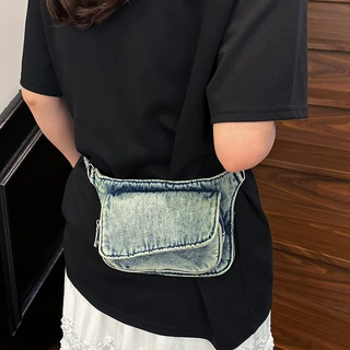 韩版牛仔布休闲斜挎包女腋下包机车包2025年夏季新款多口袋单肩包