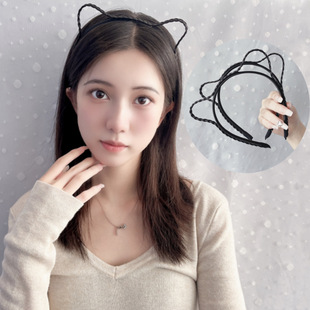 Tiktok Net red same wig female hand-woven black braid cat ear headdress headband Photo Photo Photo props