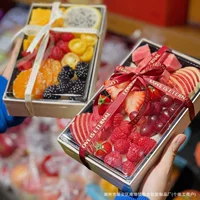 Одноразовая бумажная пластиковая коробка для завтрака Прозрачная фруктовая коробка арбуз фрукты нарезана на вынос коробка для хранения свежих продуктов коробка для упаковки десертов коробка