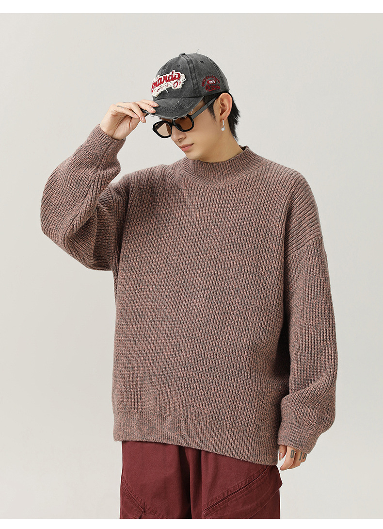 Men’s Vintage Thick Knit Half Turtleneck Sweater Texture Jacquard_voghion.com