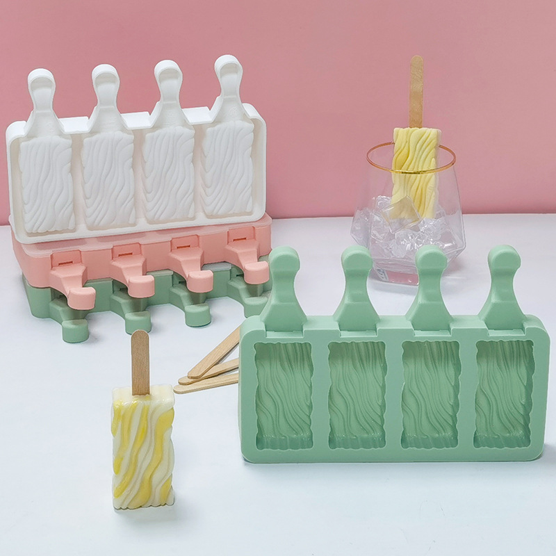Sanxin 4-piece Quicksand helado molde de silicona DIY hogar Popsicle cubo de hielo helado con tapa herramienta abrasiva de grado alimenticio