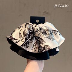 法式网红复古裙摆马尾抓夹轻奢气质印花盘发鲨鱼夹洋气后脑勺头饰