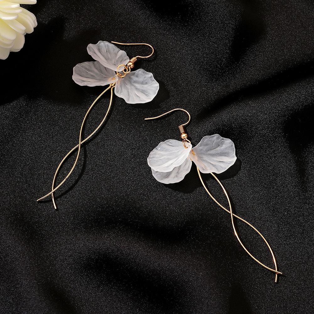 Long Crystal Petal Tassel Earrings display picture 8