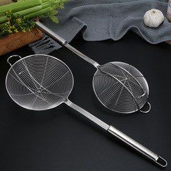 Stainless steel mesh double-hook wire strainer ladle, steel wire multi-functional kitchen utensil, extended frying scoop, hot pot spoon, large spoon head