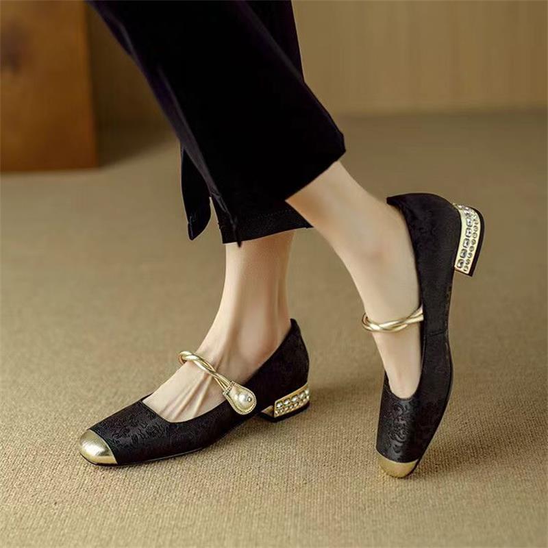 New Chinese Style Retro Square Toe Mary Jane 2025 Spring Summer Shallow Mouth One Strap Soft Sole Internet Celebrity Hot_vogvips.com