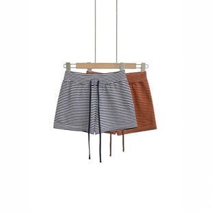 European and American Style Home Contrast Striped Hot Pants Casual Pants Women's Spring and Summer New Versatile High-Waisted Drawstring Loose Shorts