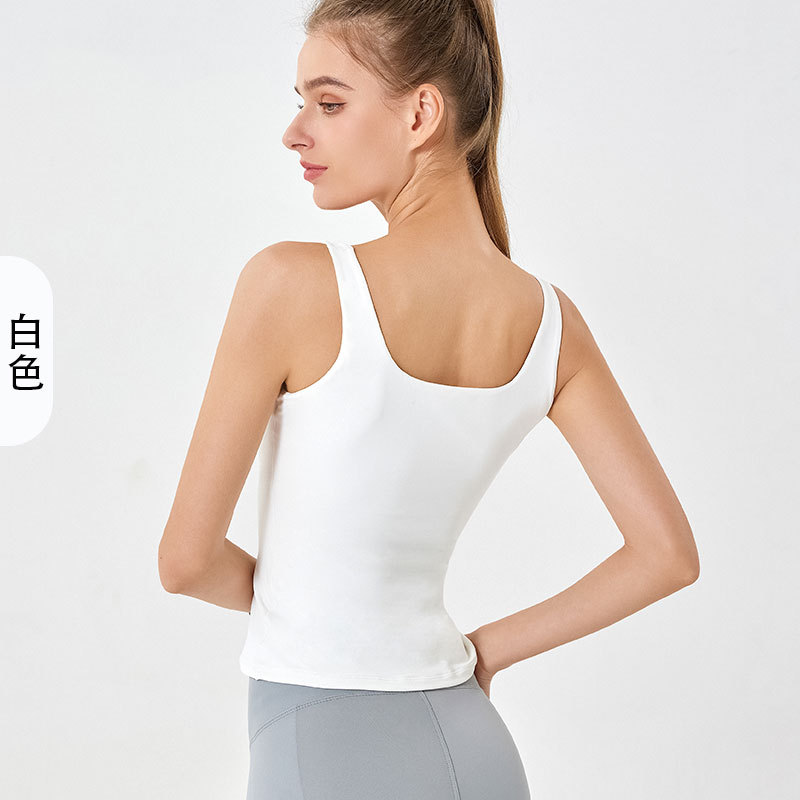 Otoño y invierno nuevo estilo sin mangas cuello en U de doble capa Yun suave ropa de ejercicios apretada alta elástica y delgada chaleco de yoga largo