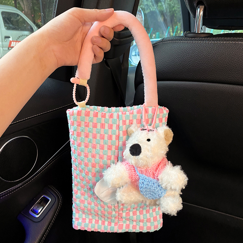 Caja de pañuelos para coche, dopamina, bolsa colgante de pañuelos para coche, caja de dibujo para coche, muñeca de almacenamiento de bolsa de pañuelos nueva 2024