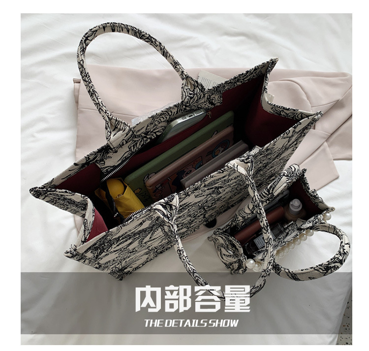 275g Weight Canvas Lining Material Open Closure Type Single Shoulder Strap Strap Type Messenger Bag Bags Type Shopping Occasion Canvas Material Solid Color Pattern All Seasons Season Women's Gender Vintage Style Style Square Shape Black Color Medium Size Large-capacit Canvas Bag College Students Tote Bag 4