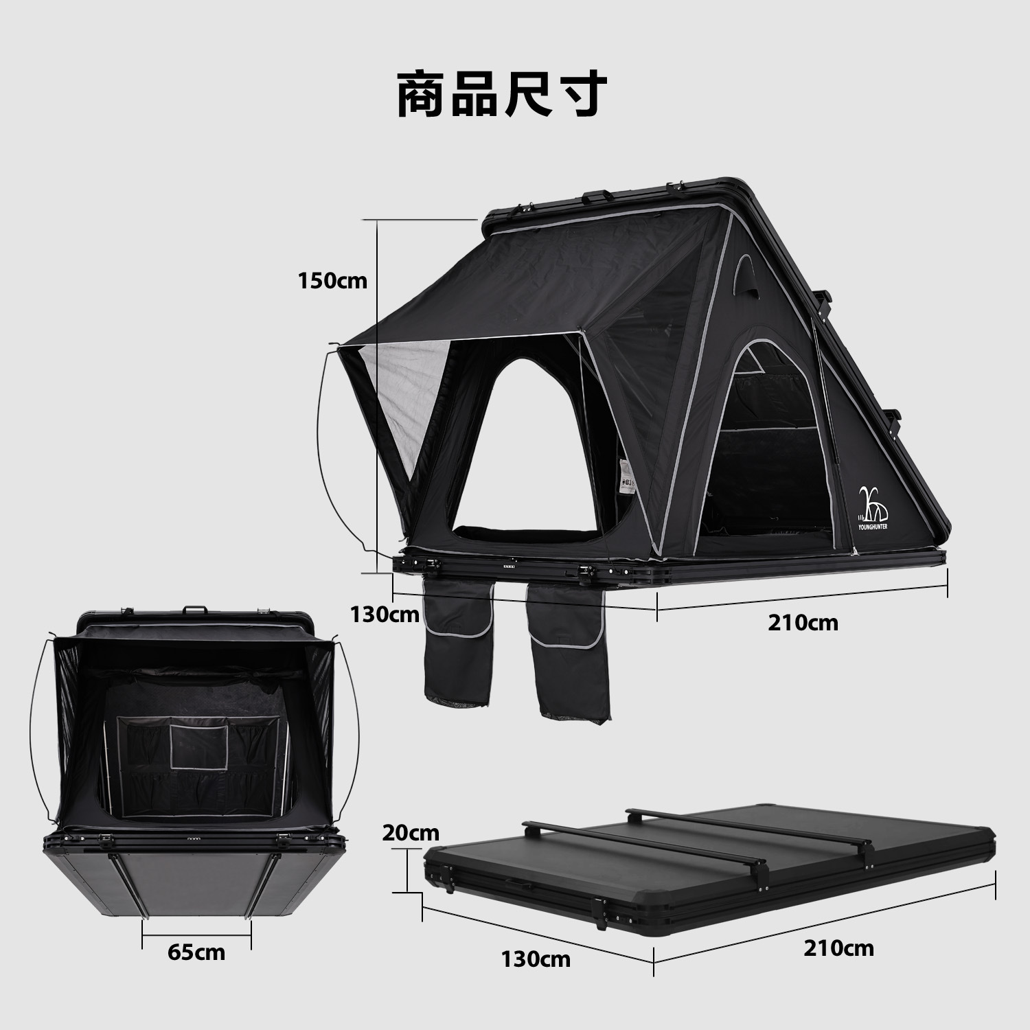 Carpa de techo triangular de aleación de aluminio sin construir carpa de techo duro de SUV de apertura rápida
