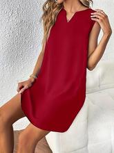 Women's Plain Tank Dress Elegant Sleeves Notched Neck