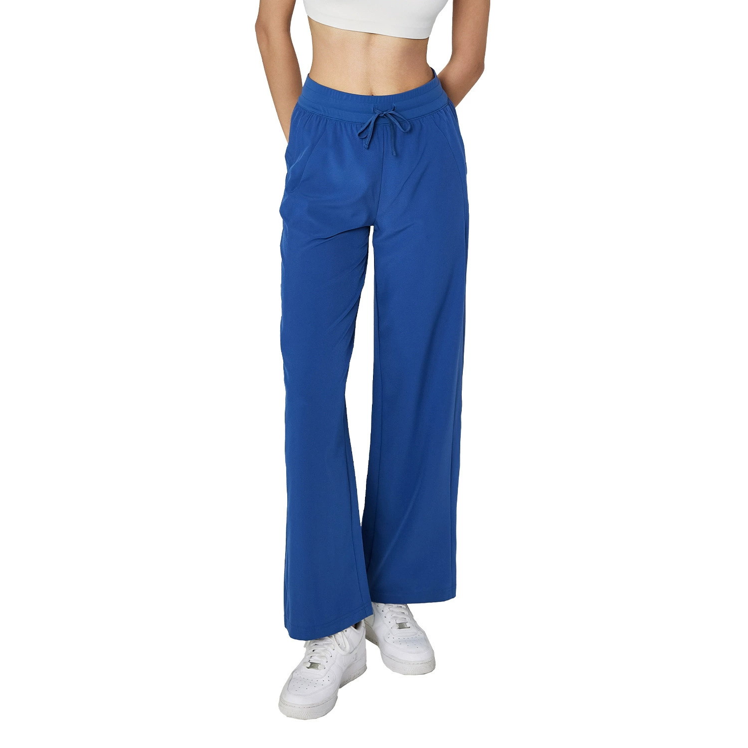 Лет leggings дышащие на талии, спортивные брюки для зала, шнуровка, высокая талия, защита от солнца, свободный прямой покрой