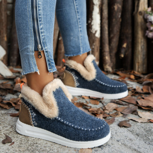 2024 New Winter Foreign Trade Women's Cotton Shoes Cross-Border Large Size Plus Velvet Thickened Raw Edge Warm Cotton Shoes Women's Shoes Wholesale