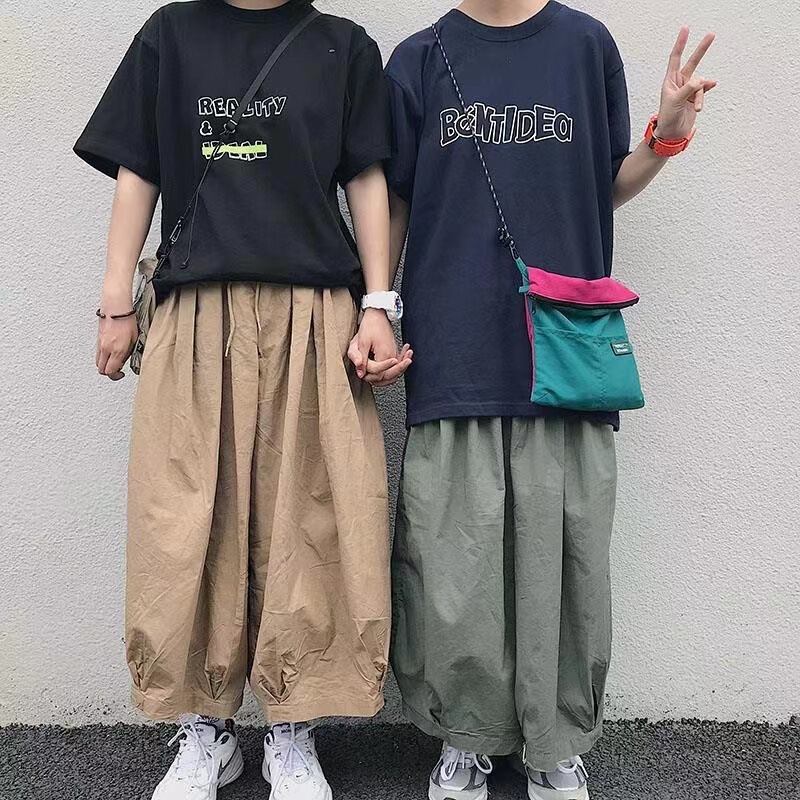 2025 Korean Unisex Retro Loose Elastic Waist Lantern Pants Wide-Leg Skirt Pants for Men and Women Students Casual Cargo Pants Trendy 2025 Korean Unisex Retro Loose Elastic Waist Lantern Pants Wide-Leg Skirt Pants for Men and Women Students Casual Cargo Pants Trendy