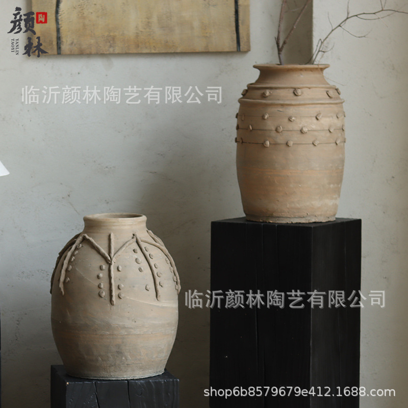 Ornamentación de vasijas de flores de viento tranquilo, vasijas de cerámica antiguas hechas a mano, vasijas de cerámica decorativas blandas, vasijas de flores secas, vasijas de cerámica decorativas residenciales