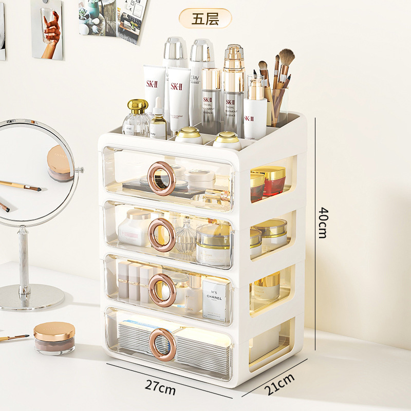 Caja de almacenamiento de cosméticos a prueba de polvo de escritorio transparente tocador de gran capacidad de cuidado de la piel de alto grado de almacenamiento rack de acrílico caja