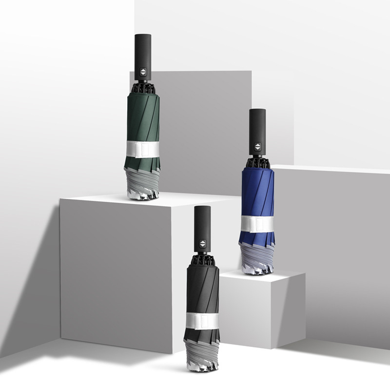 创意10骨黑胶自动汽车反向伞包边反光商务晴雨伞可印制logo广告伞