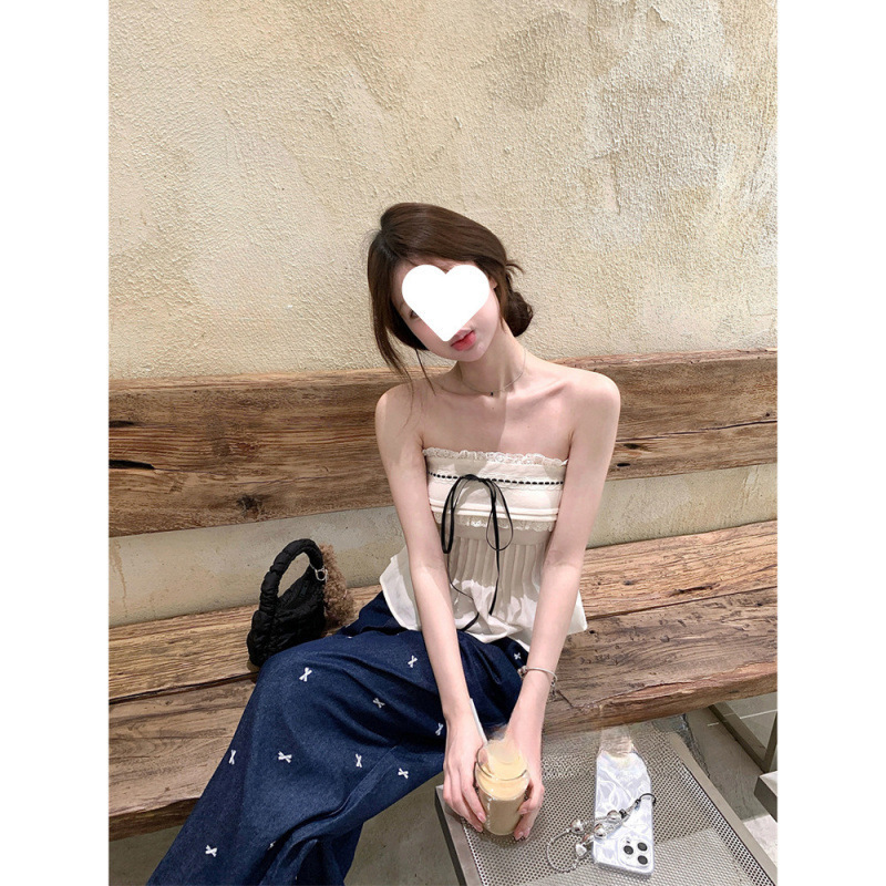 Pure Desire Lace Spliced ​​Tube Top 2025 Summer New Design Slim Fit Shirt Vest for Women