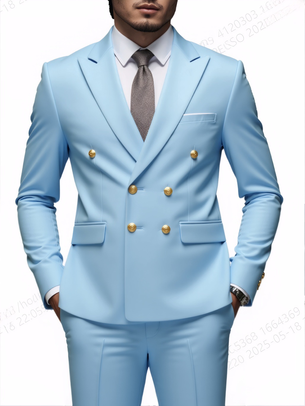 Men's Slim Fit Suit With Double Breasted Gold Buttons Set_voghion.com