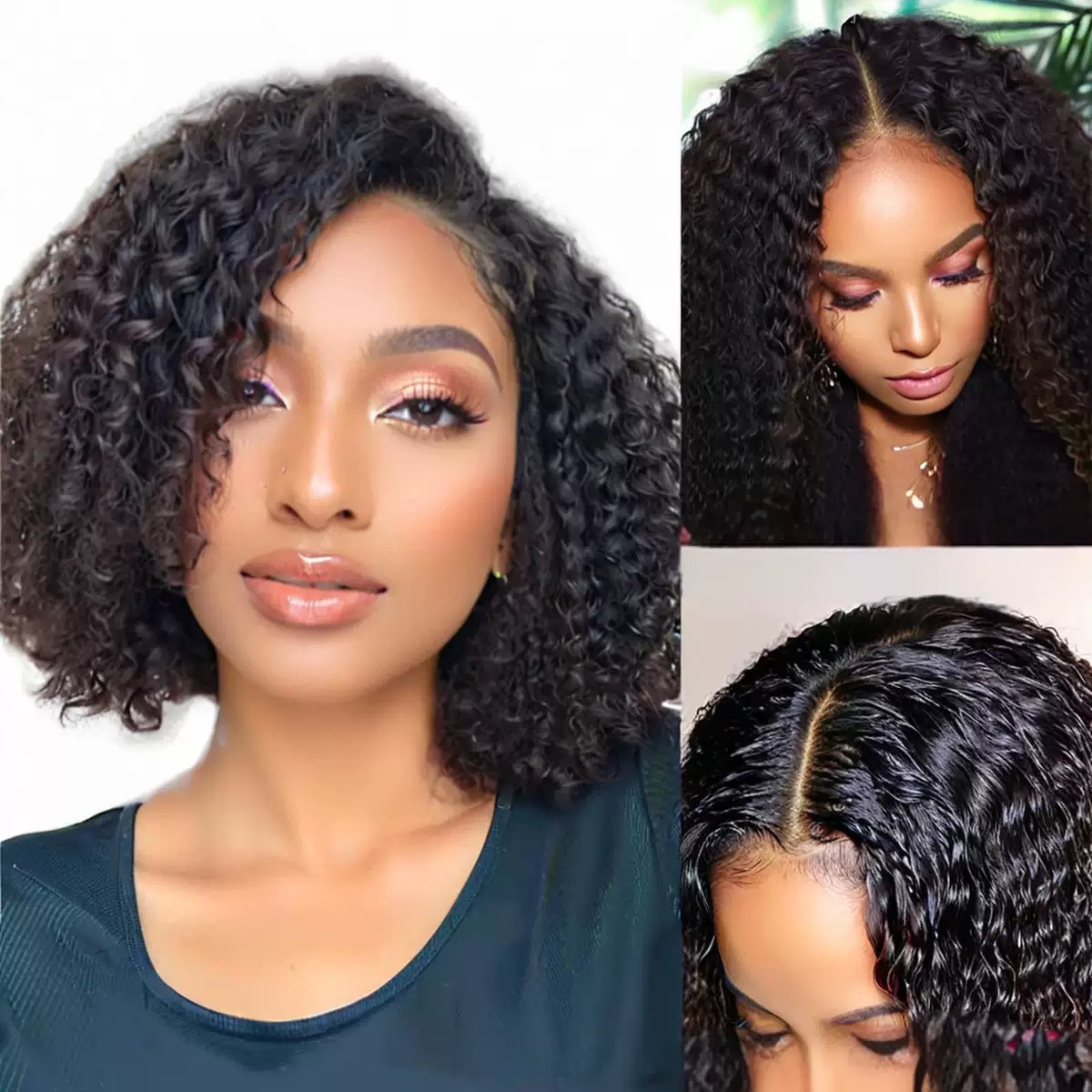 Amazon venta caliente antes de la peluca de encaje para mujer pequeño rizado corto cabello rizado cabeza explosiva negro universal todo en stock