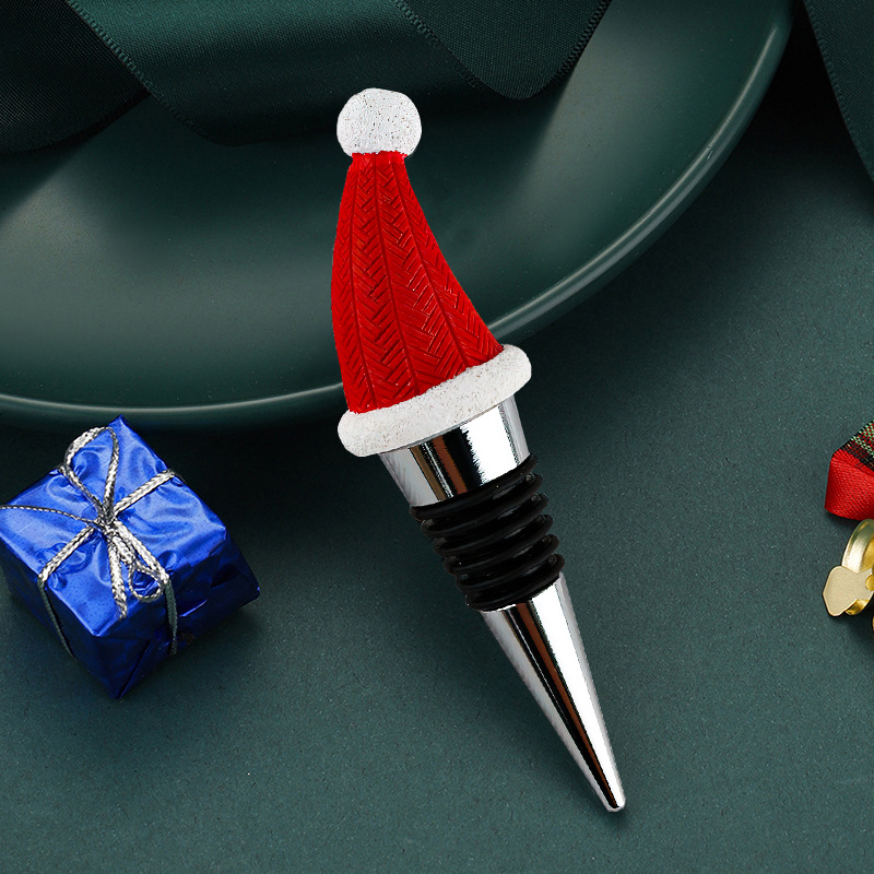 European and American Party Christmas Decoration Wine Stopper Zinc Alloy Resin Christmas Hat Creative Wine Stopper