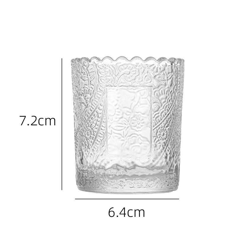 Relieve taza de cera de incienso taza de vidrio punto vertical cuadrado taza de cera de té encaje taza de candelabro hecha en casa candelabro DIY