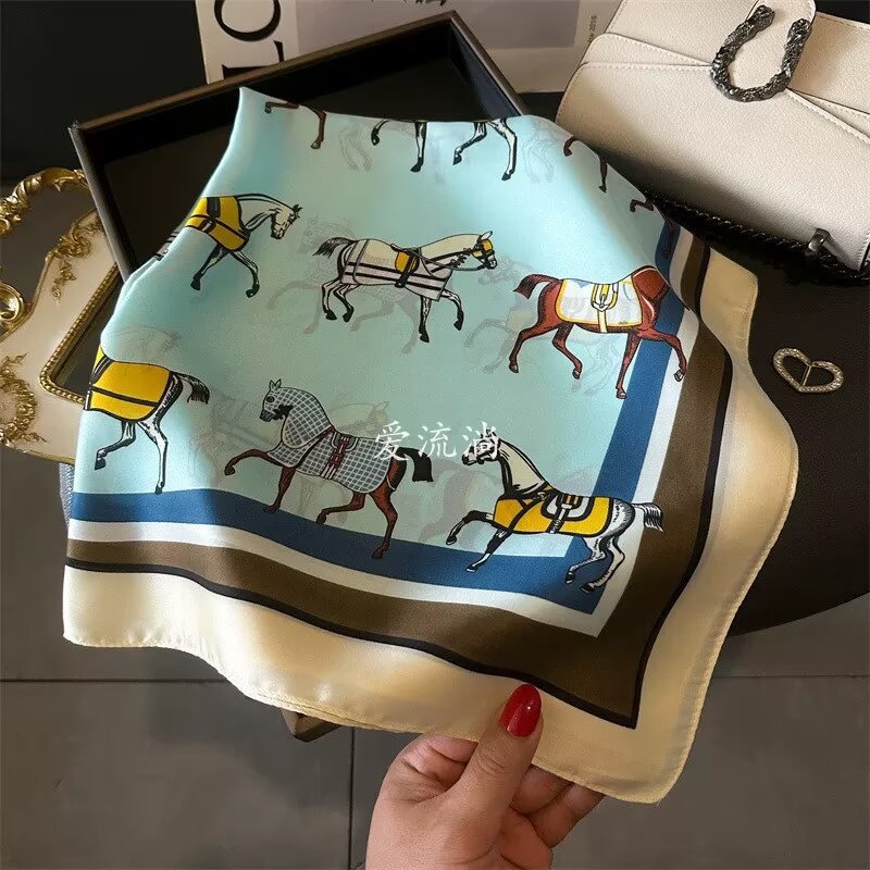 70 Silk Scarf Square Scarf High-End Korean Fashion Versatile Professional Imitation Silk Small Scarf Retro Printed Silk Scarf for Women