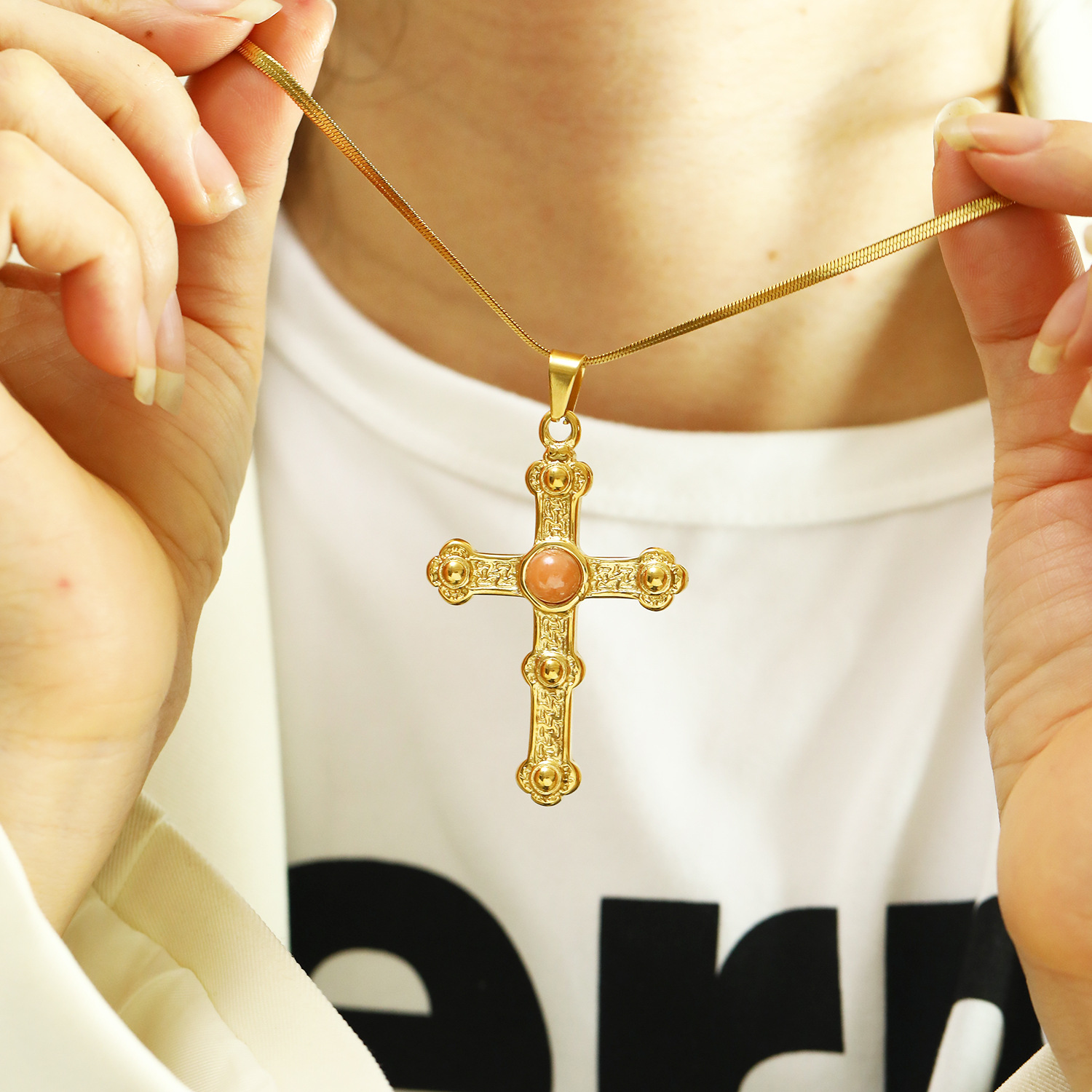21g Weight Real Gold Plated Plating Material Artificial Gemstones Inlay Material Pendant Necklace Classification 1 Piece Quantity Casual, Daily Occasion 304 Stainless Steel Material Cross Pattern Women's Gender Vintage Style Style Waterproof Non Tarnish, Plating, Inlay Craft Real Gold Plated Cross 304 Stainless Steel Vintage Style Waterproof Non Tarnish Pendant Necklace 6