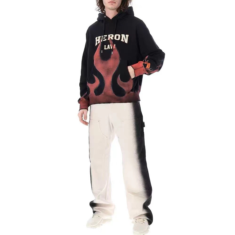 Jaqueta de algodão puro Tott masculina e feminina American High Street Flame Unicorn Arm Printed Hoodie Trend_voghion.com
