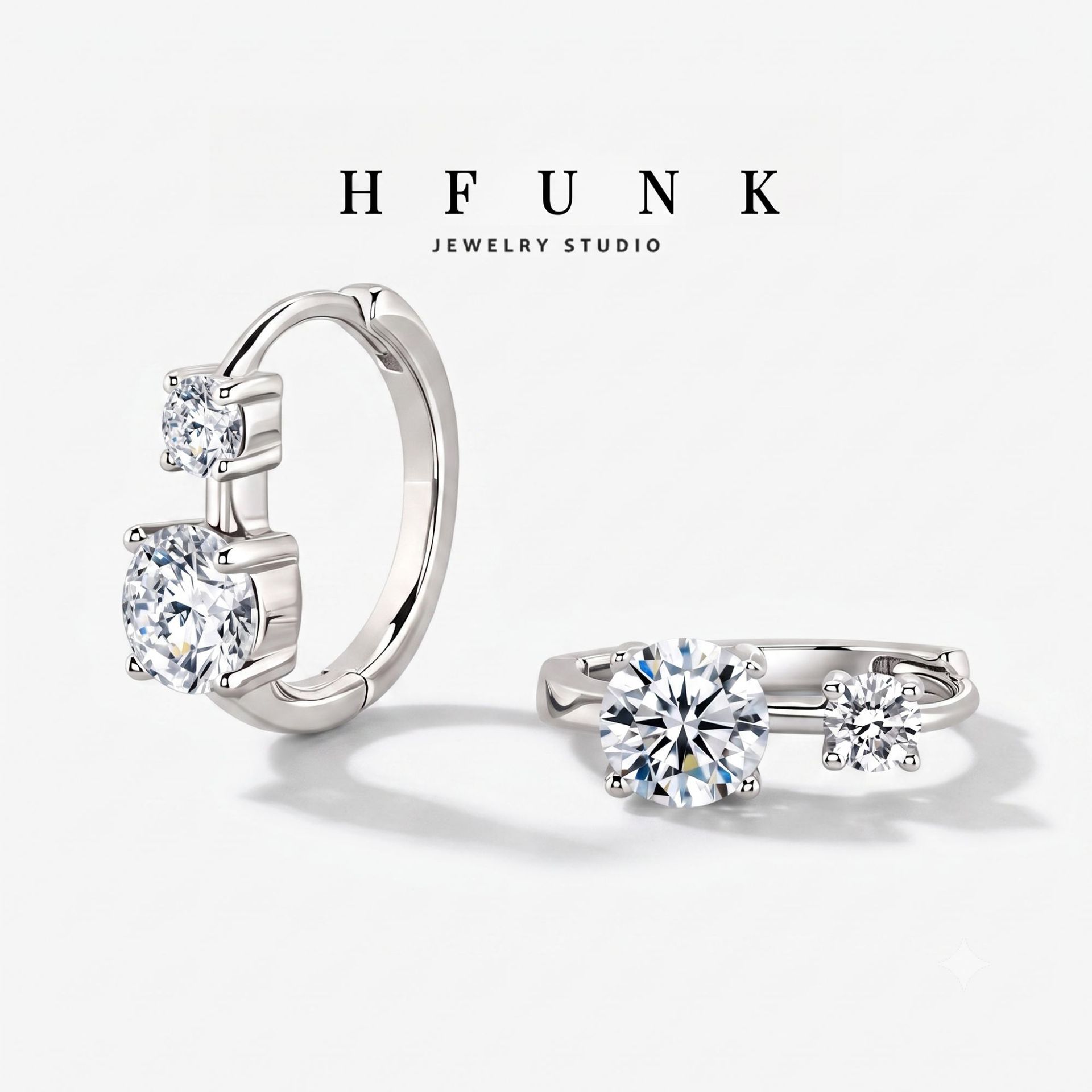 Non-fading simple earrings, versatile and high-end earrings, light luxury niche minimalist double diamond women's ear cuffs