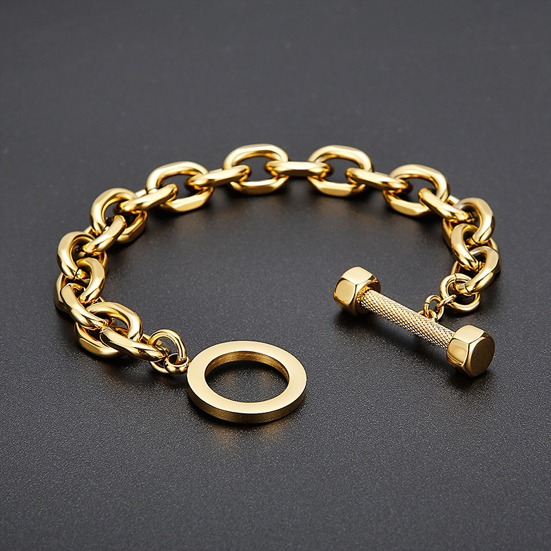 1 Piece Quantity Daily Occasion Punk Classic Style Streetwear Geometric Titanium Steel Plating 18K Gold Plated Vacuum Plating Men's Bracelets Men's Chain Bracelets