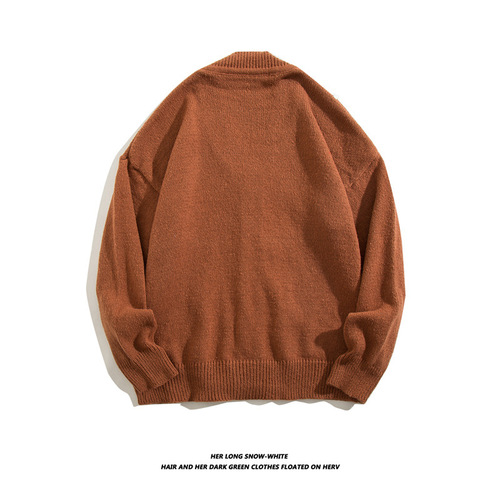 Lazily styled open sweater for men, handsome Korean version, plain color V-neck academic style knitwear, men's autumn outerwear