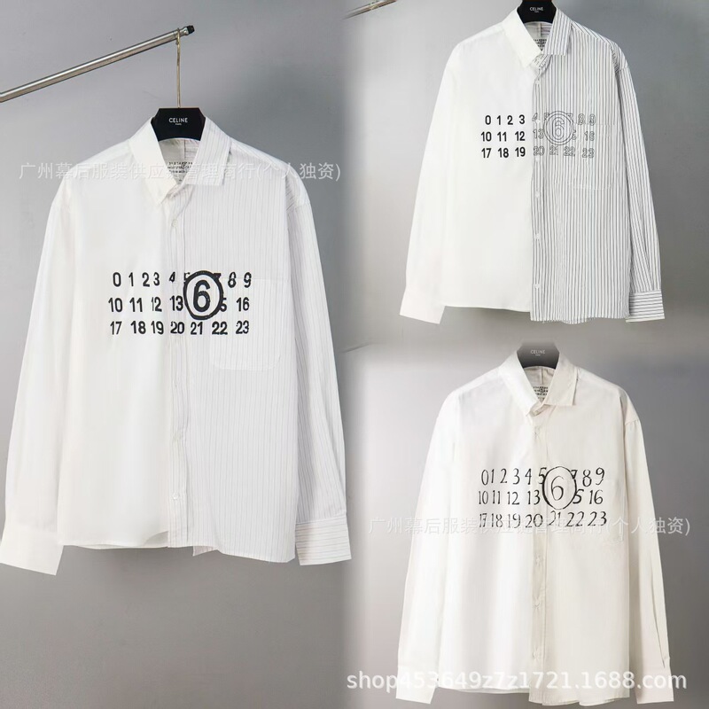 Fashionable Brand Maison Margiela Mm6 Color-Blocked Long-Sleeved Loose Shirt for Men and Women