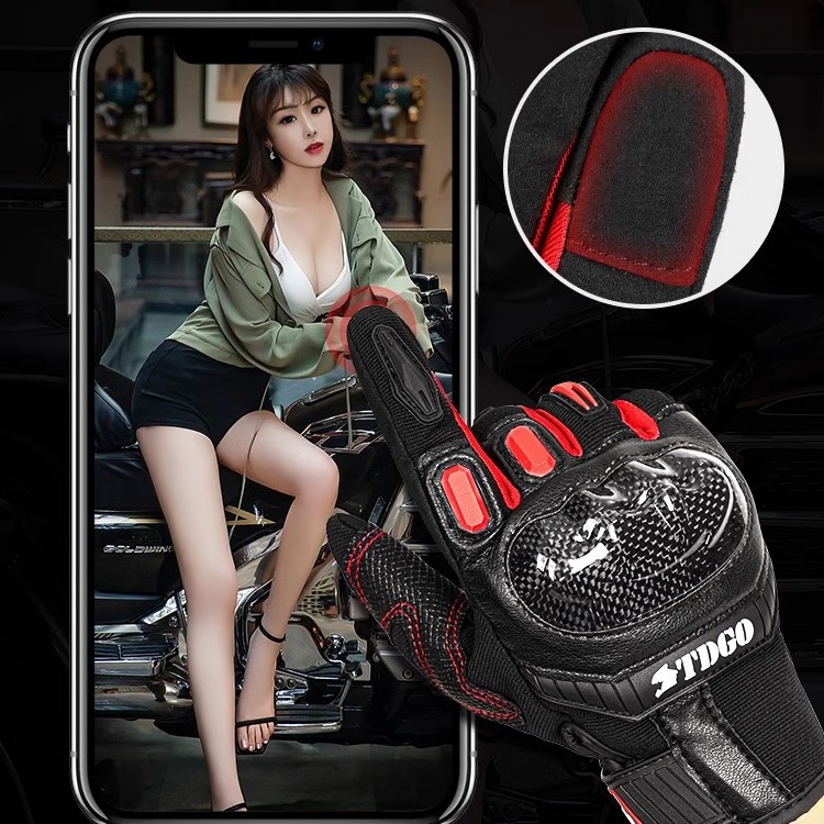 Guantes de Motocicleta, Equipo de Motociclista de Fibra de Carbono, Anti-caídas, Cálidos, para Todas las Estaciones, Pantalla Táctil de Dedos Completos, Cuero Genuino, Cálidos e Impermeables
