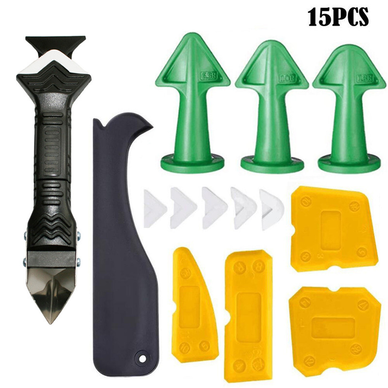 15PCS美缝工具填缝涂抹胶嘴缝隙密封胶修整刮板去除刮刀