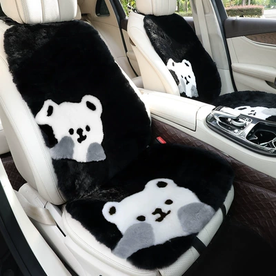 Wholesale Winter Warm Plush Car Seat Cushion Wool Thickened Encrypted Three-Piece Set Single Piece Office Seat Cover Cushion Generation (Wool pad) - 1-square-mat-xy-happy-bear-black