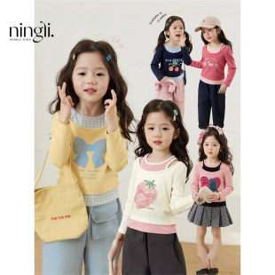 [Lemon Li] Children's Clothing Baby Girl Fake Two-Piece Long-Sleeved T-Shirt Autumn Clothing 2025 New Baby Fashionable Tops