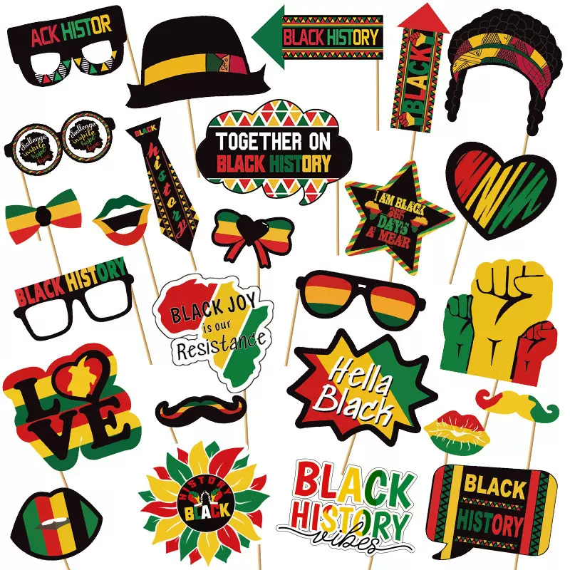 亚马逊黑人节 黑人历史月party派对装饰手持纸质拍照道具用品