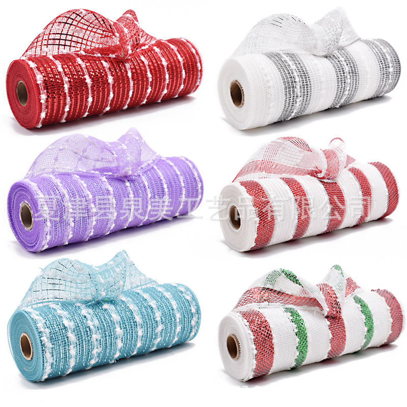 批发定制节日拼接麻绳网纱卷 PP网手工制作花环材料节庆装饰网布