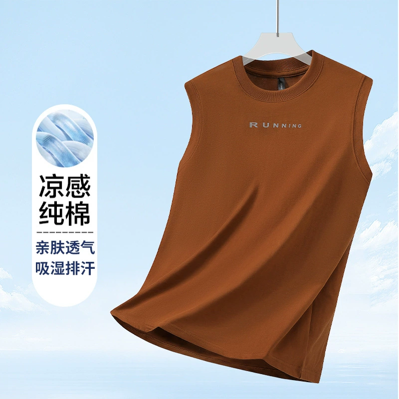 Летняя минималистская дикая футболка без рукавов для мужчин корейская тенденция свободная спортивная плечо сплошной цвет нижний жилет через границу