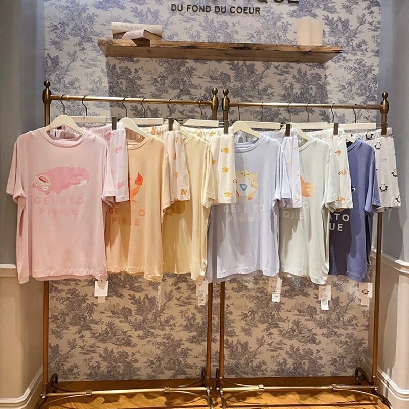 In Stock~Japanese Gp New Soft Modal Cotton Pajamas for Women Summer Cute Cartoon Short-Sleeve Shorts Loungewear