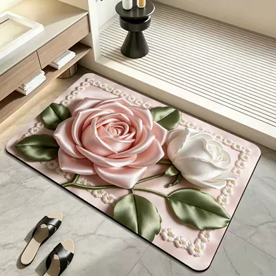Cross-border dropshipping 3D visual floral diatomite bathroom mat, non-slip, water-absorbent, dirt-resistant, available in stock