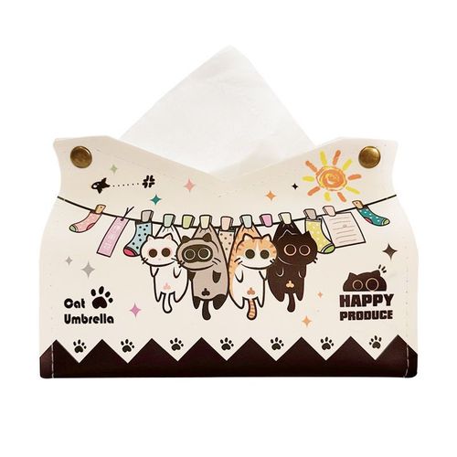 卡通猫猫皮质抽纸盒可爱ins风创意纸巾盒家用客厅餐桌温馨装饰
