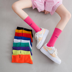 Socks for women, spring and autumn, mid-calf socks, outerwear, ins fashion, hot-selling long tube sports colorful thin long socks, high tube plain 