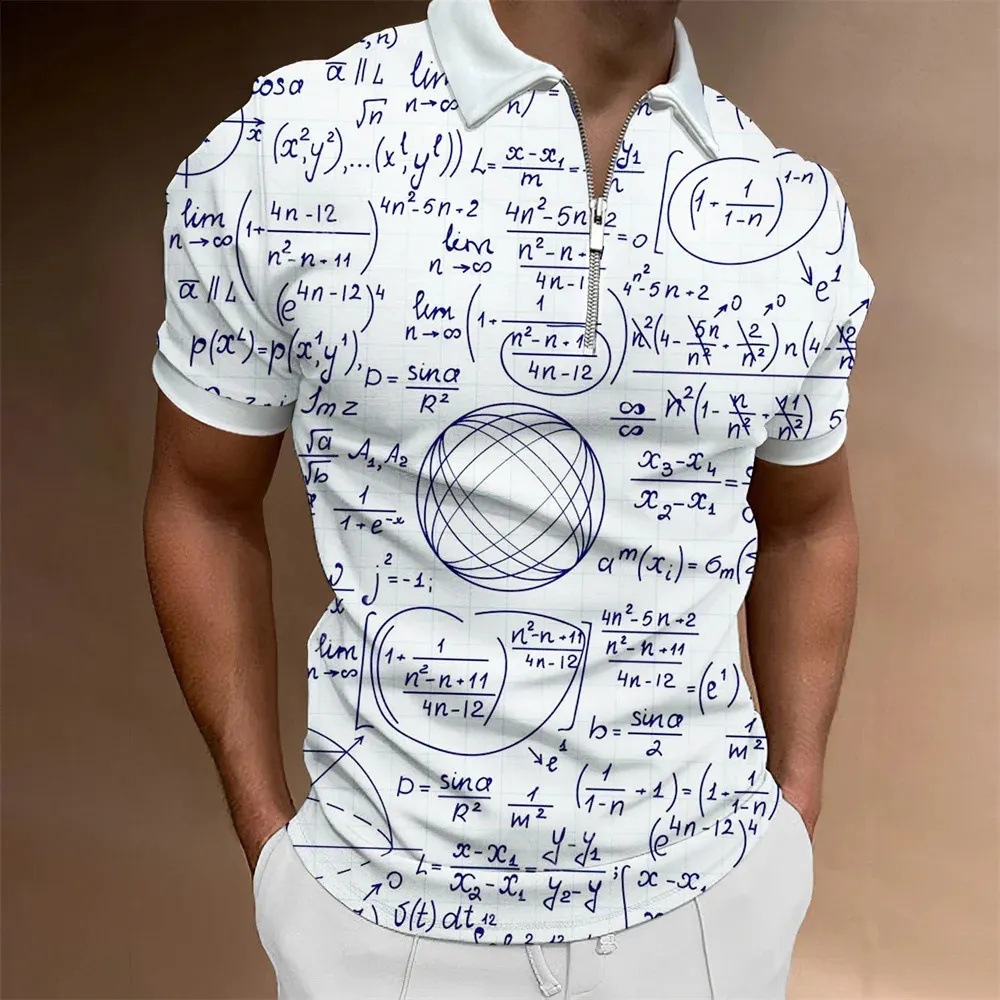 Personalidad, nuevas ideas, matemáticas, fórmula matemática, impresión 3D, camisa POLO con cremallera de manga corta transpirable con solapa suelta para hombre