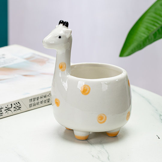 (Small wholesale) Medium temperature ceramic Nordic simple style hand-painted cute animal flower pot home decoration ornaments