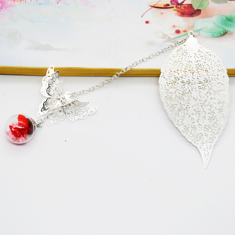 Estilo chino clásico metal pluma marcador lindo material de latón mariposa flor eterna papelería creativa regalo al por mayor